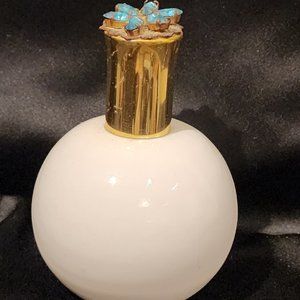 Vintage White Glass Perfume Bottle With Blue Stone Encrusted Top